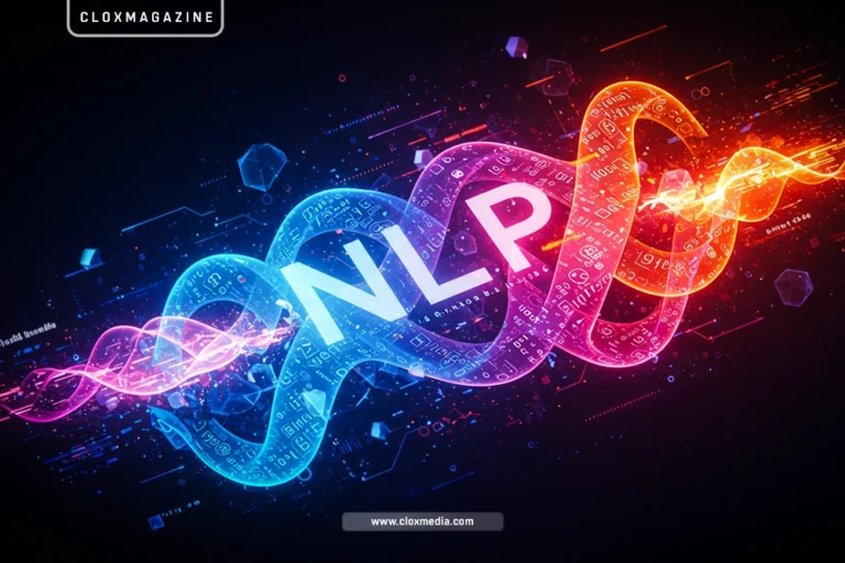 digital artwork in modern graphic design style, showcasing the word “NLP”